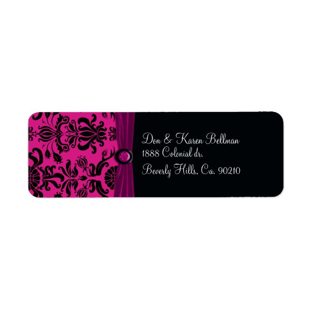 Black Damask, Magenta Return Address Label (Front)