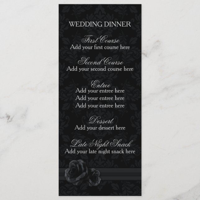 Black damask menu template lace rose (Front)