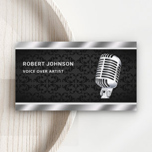 Black Damask Metallic Microphone Voice Over Artist Business Card