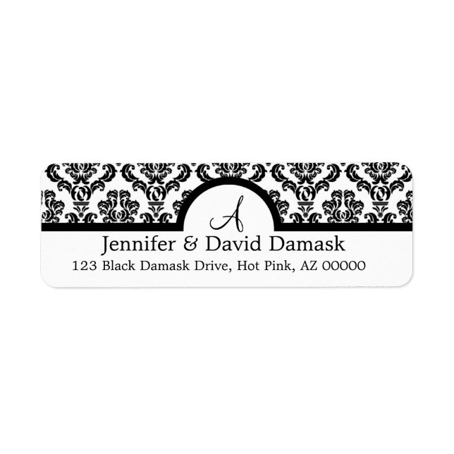 Black  Damask Monogram Address Labels (Front)