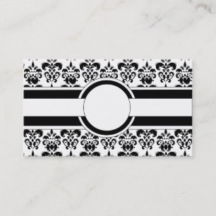 Black damask & monogram business card