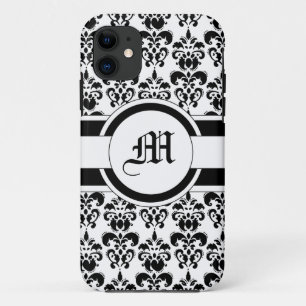 Black damask & monogram iPhone 11 case