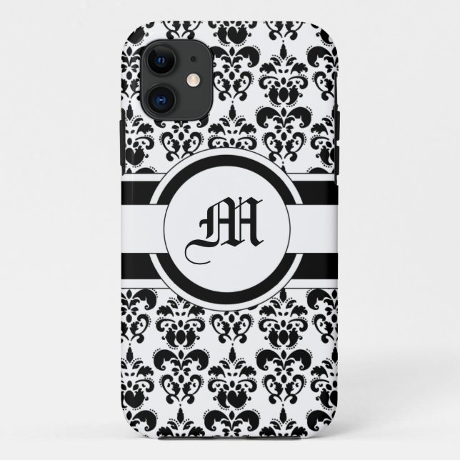 Black damask & monogram Case-Mate iPhone case (Back)