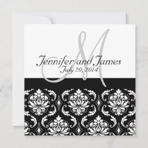 Black Damask Monogram Names Wedding Invitations
