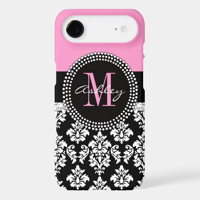 Black Damask Monogram Pink Case-Mate iPhone Case (Back)