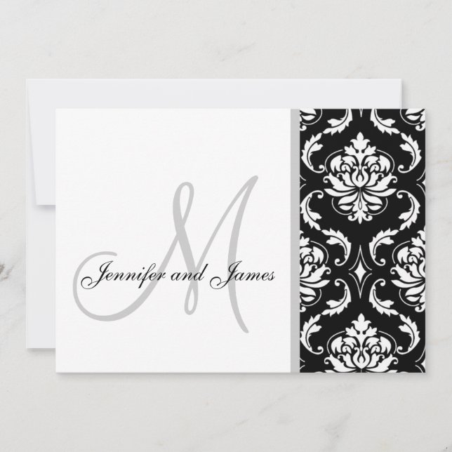 Black Damask Monogram Wedding Invitations (Front)