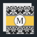 Black Damask Monogram Wedding Invitations Yellow<br><div class="desc">Black and White Damask Monogram Wedding Invitations. Customise with your information using the "customise it" option. Luxurious damask pattern and design for your special wedding invitations</div>