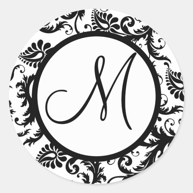 Black Damask Monogram Wedding Seal (Front)