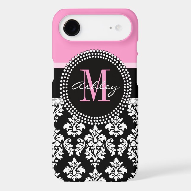 Black Damask Motorola RAZR Case | Monogram Pink (Back)
