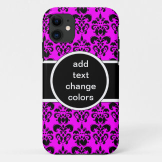 black damask on any colour iPhone 11 case