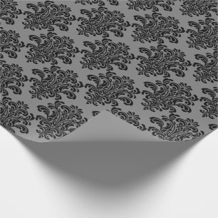 Black Damask on Grey Elegant Pattern Wrapping Paper