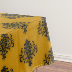Black damask on mustard yellow pattern tablecloth