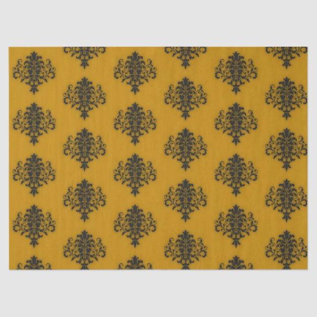 Black damask on mustard yellow pattern tissue paper (Front)