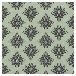 Black Damask on Sage Green Fabric