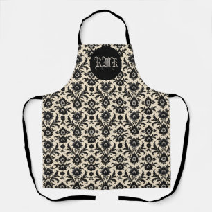 Black Damask on Sepia Apron