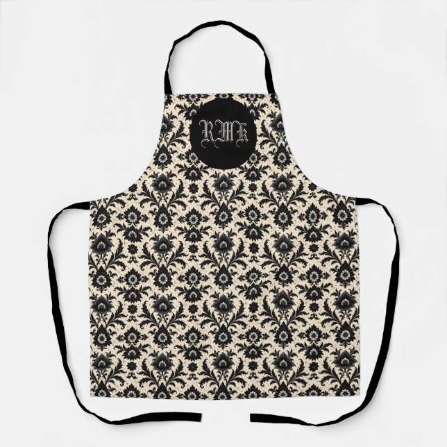 Black Damask on Sepia Apron (Front)