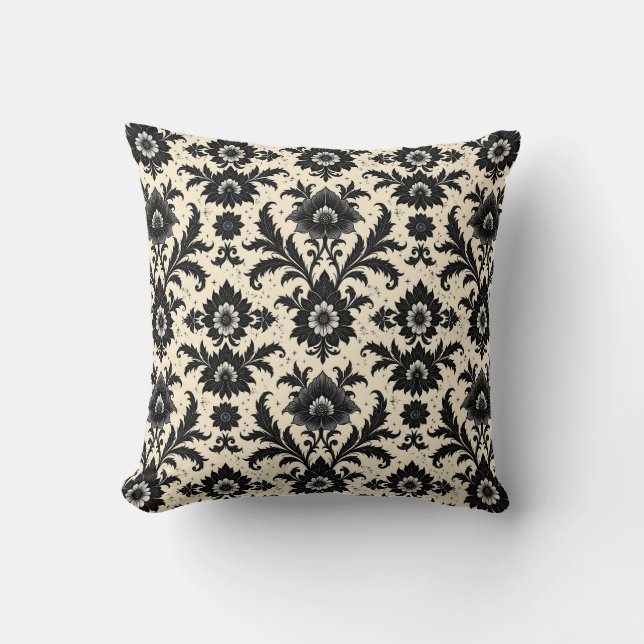 Black Damask on Sepia Cushion (Front)