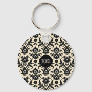 Black Damask on Sepia Key Ring