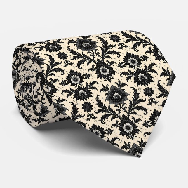Black Damask on Sepia Tie (Rolled)