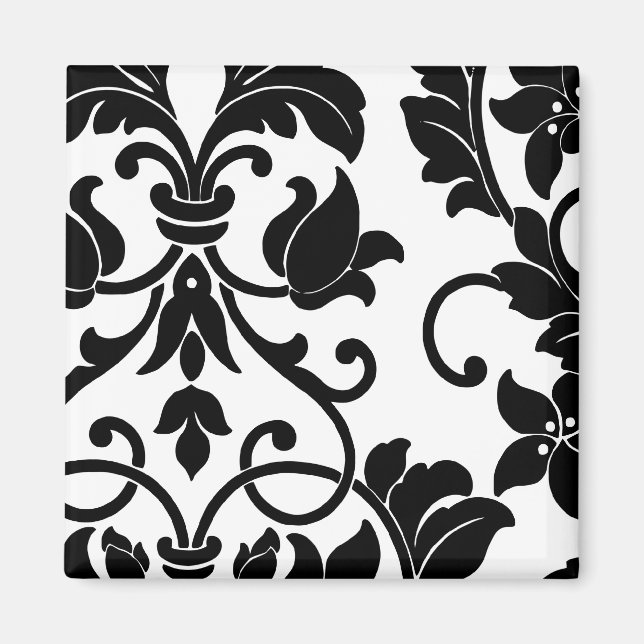 Black Damask on White Magnet (Front)