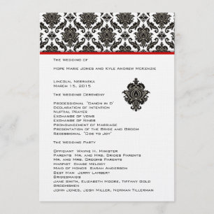 Black Damask On White  Red Trim Wedding Program