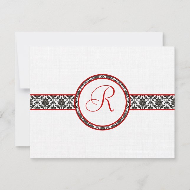 Black Damask On White  Red Trim Wedding Response (Front)
