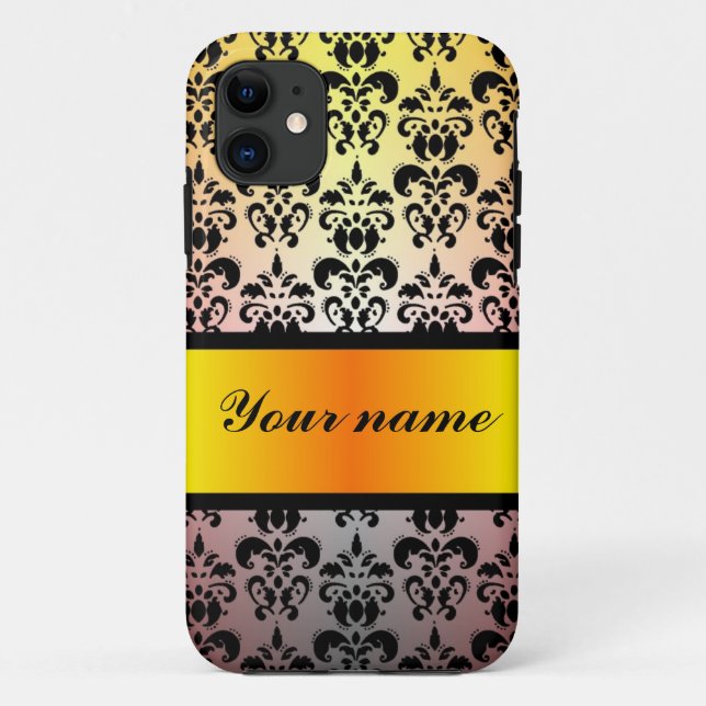 Black damask & orange gold ribbon Case-Mate iPhone case (Back)