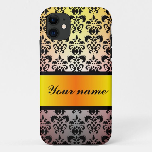 Black damask & orange gold ribbon Case-Mate iPhone case (Back)