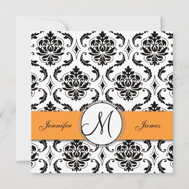 Black Damask Orange Wedding Invitations (Front)