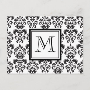 Black Damask Pattern 2 with Your Monogram Postcard