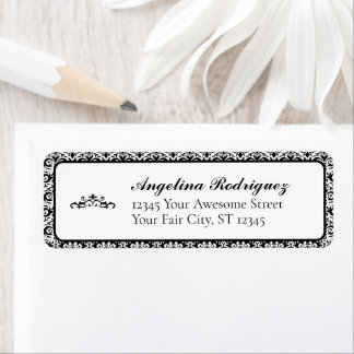 Black Damask Pattern Graduation Return Address Label