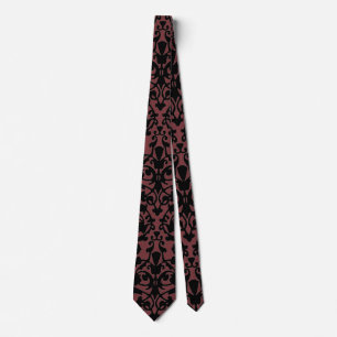 Black Damask Pattern on Red Pear Designer Necktie