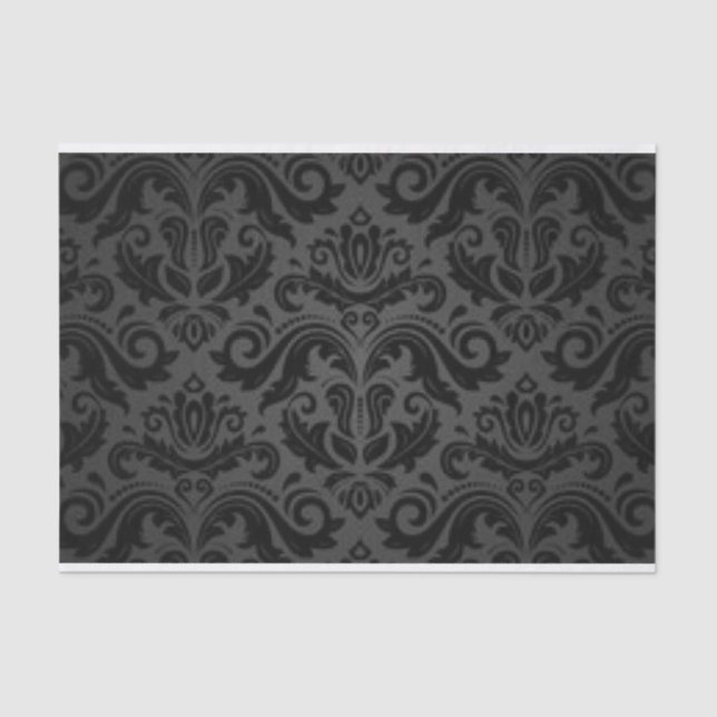 Black Damask Pattern Print Design Tissue Paper (Front)