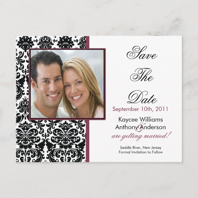 Black Damask Photo Save The Date POSTCARD! Announcement Postcard (Front)