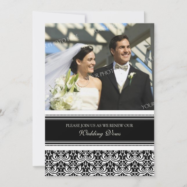 Black Damask Photo Wedding Vow Renewal Invitations (Front)