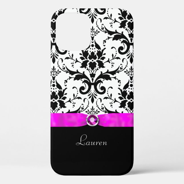 Black Damask Pink Jewel Personalised Case-Mate iPhone Case (Back)