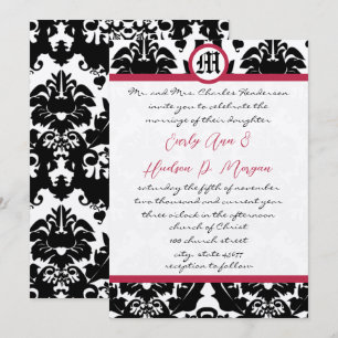 Black Damask Pink Trim Wedding Invitation