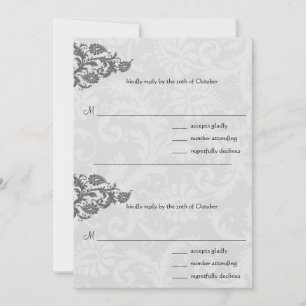 Black Damask Plum Hearts RSVP Wedding Invitation