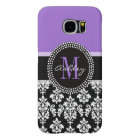 Black Damask Purple Monogram Pattern