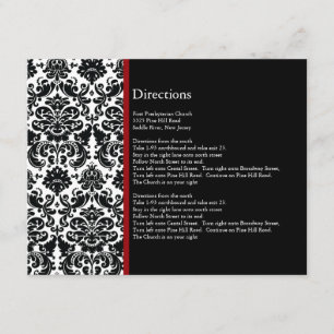 Black Damask Red Accent Direction Card