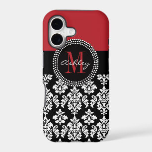 Black Damask Red Initial Name