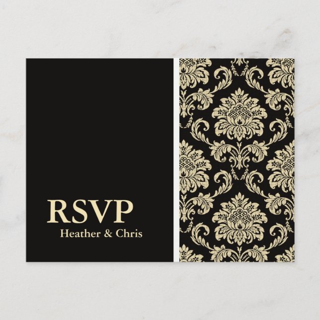 Black Damask RSVP Postcard (Front)