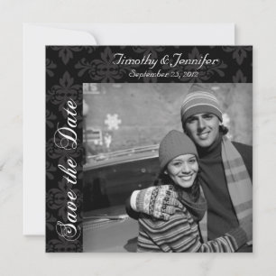 Black damask save the date wedding announcement