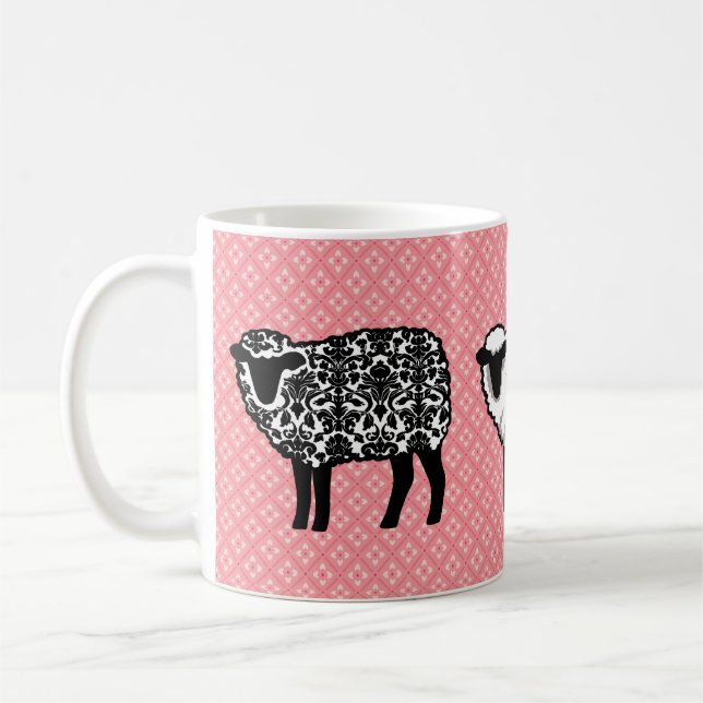 Black Damask Sheep Coffee Mug (Left)