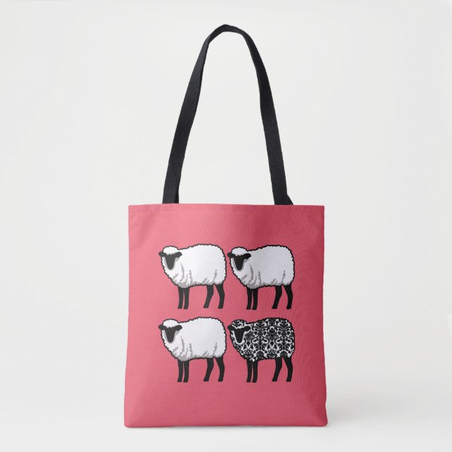 Black Damask Sheep on Pink Tote Bag (Front)