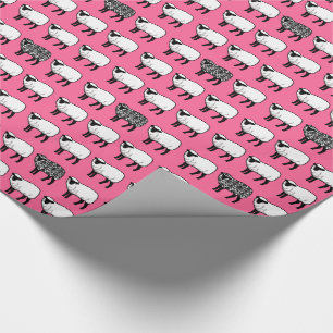 Black Damask Sheep on Pink Wrapping Paper
