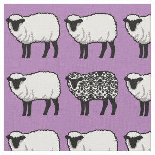 Black Damask Sheep on Purple Fabric