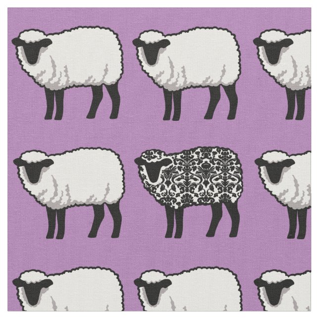 Black Damask Sheep on Purple Fabric (Close Up)