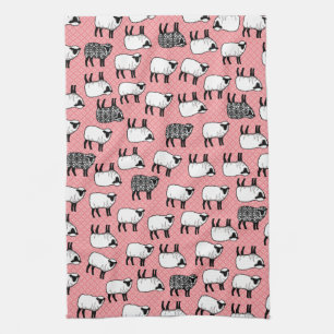 Black Damask Sheep Tea Towel