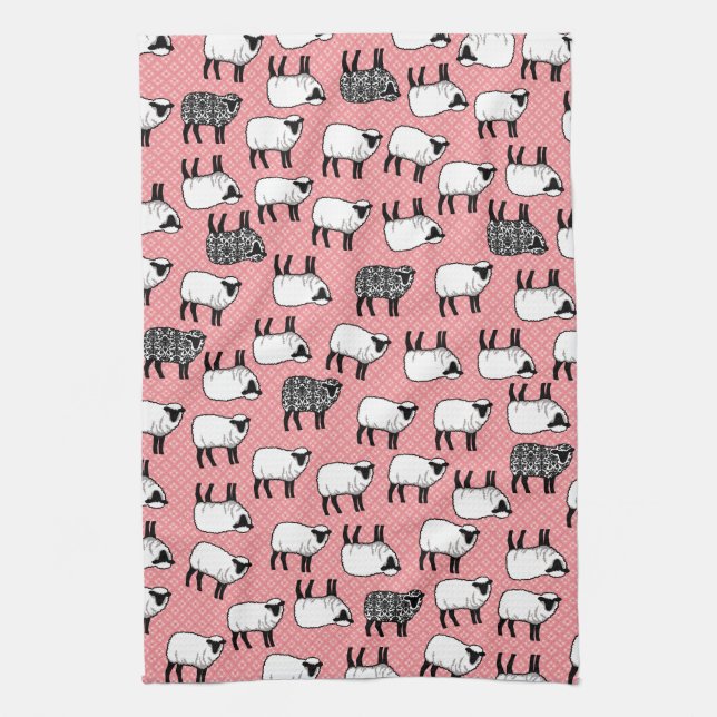 Black Damask Sheep Tea Towel (Vertical)